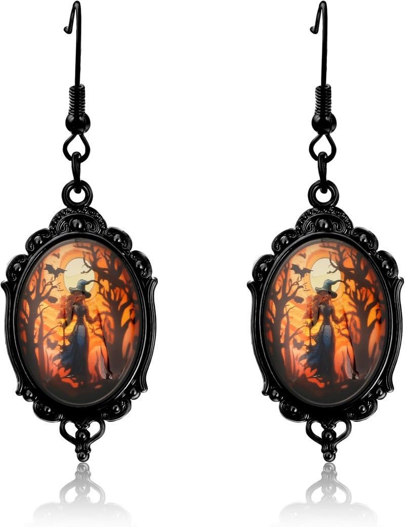 DAYANEY Halloween Earrings for Women as Goth Accessories, Gothic Witch Earring Vintage Costume Jewelry for Halloween Outfits, Devil Vampire Red Rose Earrings Raven Jewelry as Goth Gifts for Women - Image 1